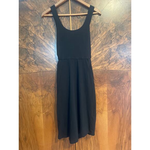 PACT Organic Cotton Fit and Flare Tie Back Dress w Pockets Black Size XS - Picture 3 of 6